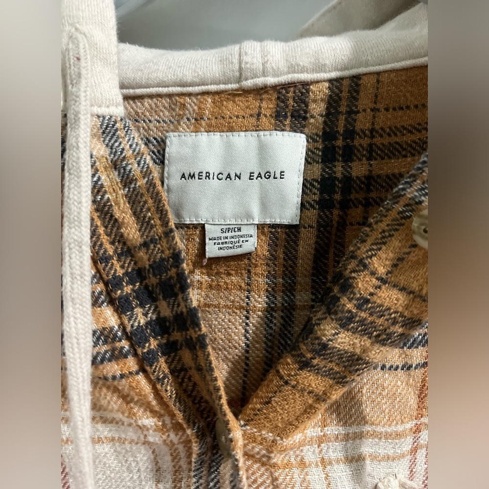 American Eagle Outfitters Plaid Flannel Hooded Shirt, OVERSIZED, size small - Picture 5 of 12